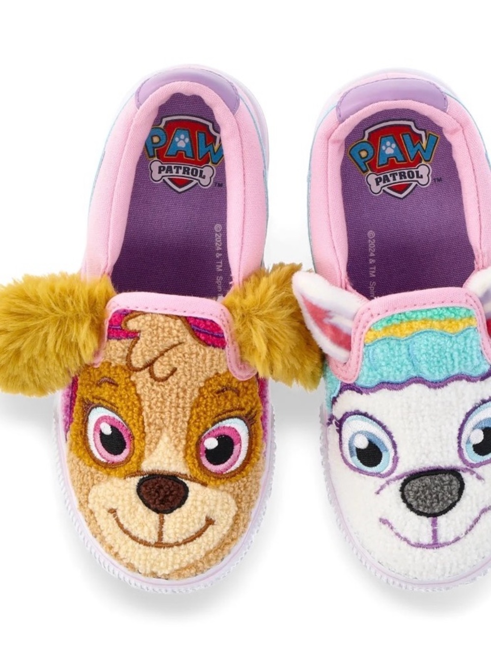 Paw Patrol Girls Plush Slip-On Shoes in Pink, Purple & White